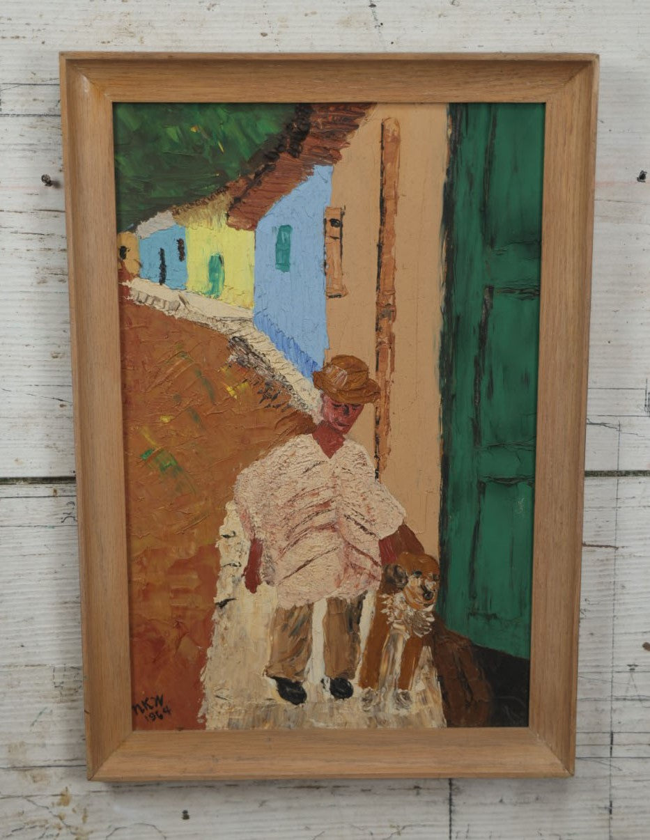 Lot 046 - Vintage South West / South American Painting Of Man With Dog, Signed N.K.W., 1964, Natalie Warshawer (1935-2024) 