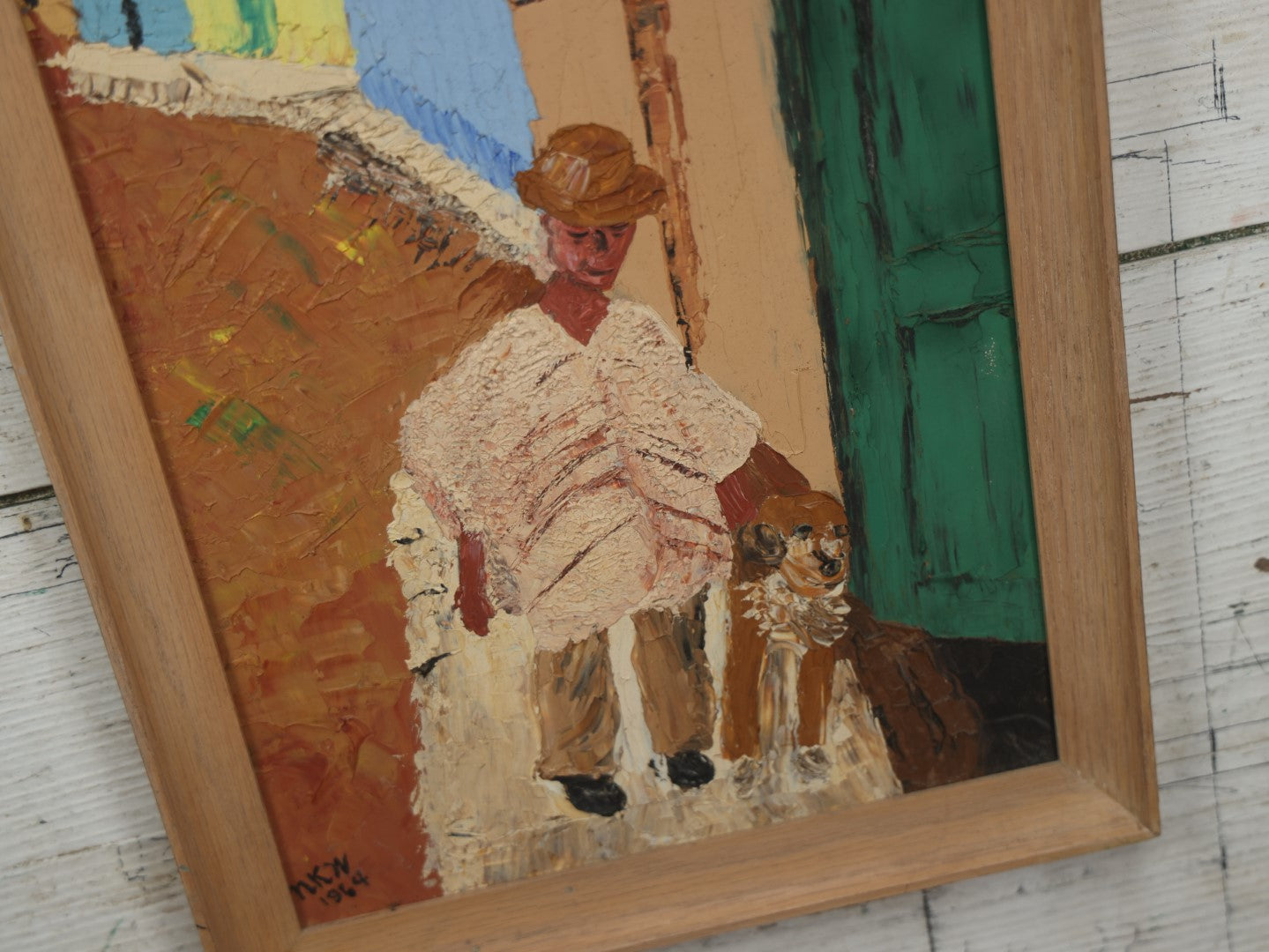 Lot 046 - Vintage South West / South American Painting Of Man With Dog, Signed N.K.W., 1964, Natalie Warshawer (1935-2024) 