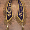 Lot 052 - Vintage Purple Velvet Odd Fellows I.O.O.F. Sash Collar With Vine And Leaves, Crossed Staffs Symbol, Tassels, By Harding Army And Navy Uniforms, Boston, Massachusetts