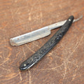 Lot 056 - Antique Best Gold Steel Straight Razor With Ornate Black Handle, Marked 160, Note Chips To Blade