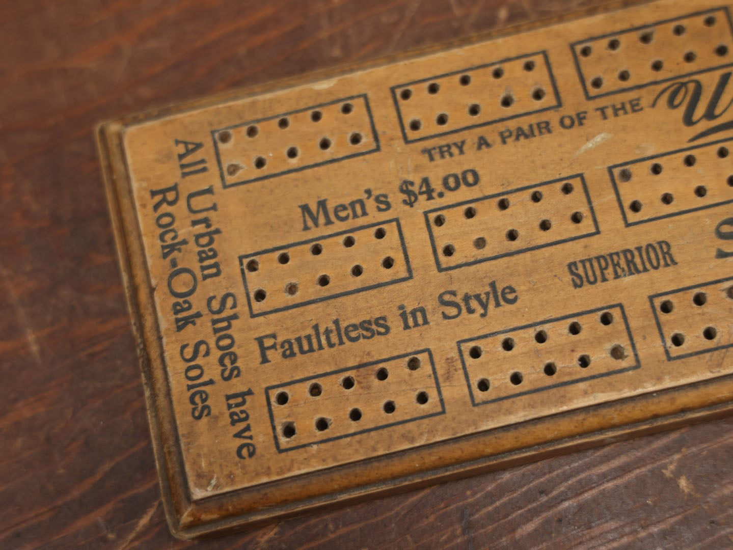 Lot 058 - Vintage Urban Shoe & A.F. Cox & Son Advertising Cribbage Game Board, Portland, Maine