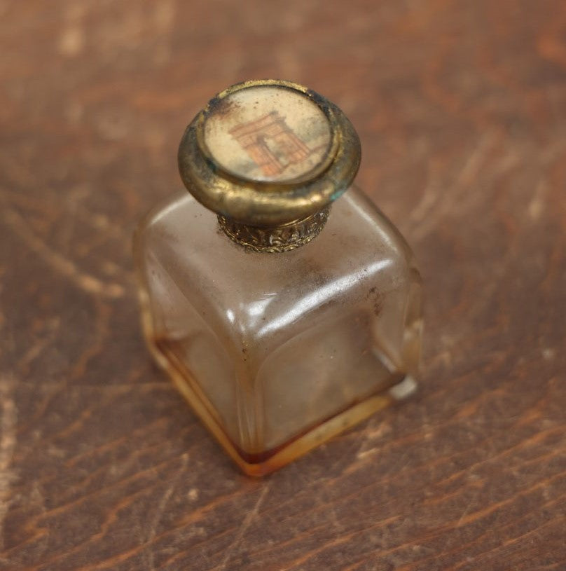 Lot 067 - Vintage French Perfume Bottle With Arc De Triomphe On Lid, With Small Glass Stopper