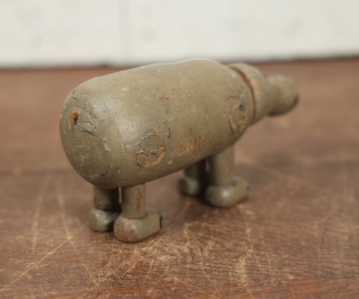 Lot 068 - Vintage Carved Wooden Hippo Toy With Movable Legs, Note Missing Ears, Tail, Loss To Wood