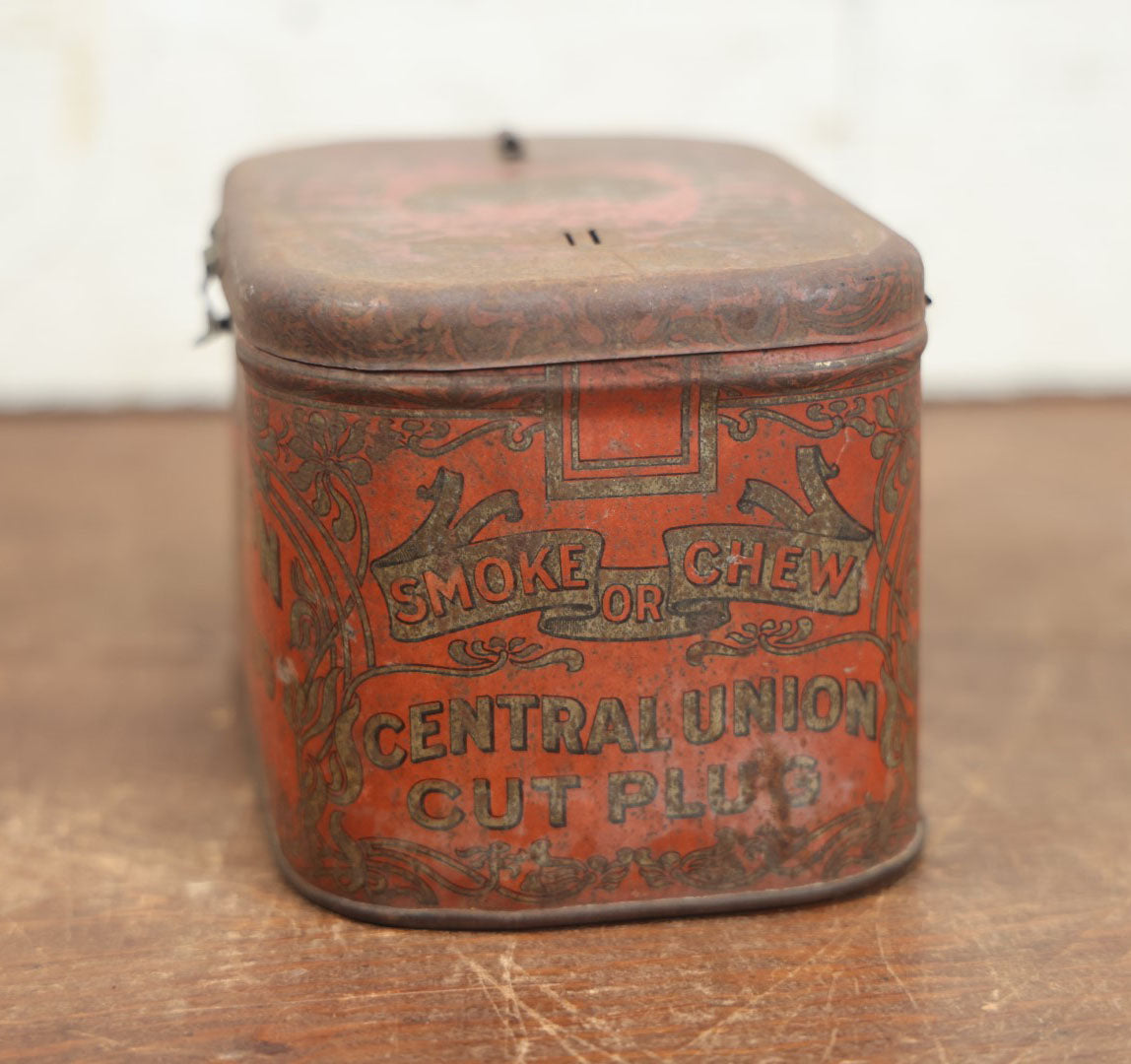 Lot 073 - Central Union Cut Plug Tobacco Tin With Woman In Moon, United States Tobacco Company, Richmond, Virgina, Advertising Tin