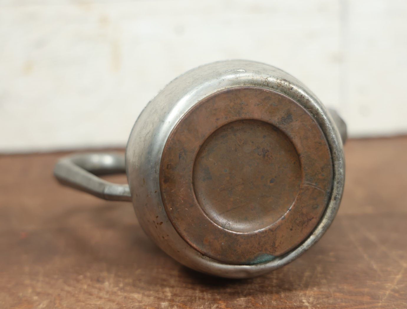 Lot 075 - Antique Pewter Pitcher With Melted Side And Note Indicating A Previous Owner Set It Too Close To The Stove