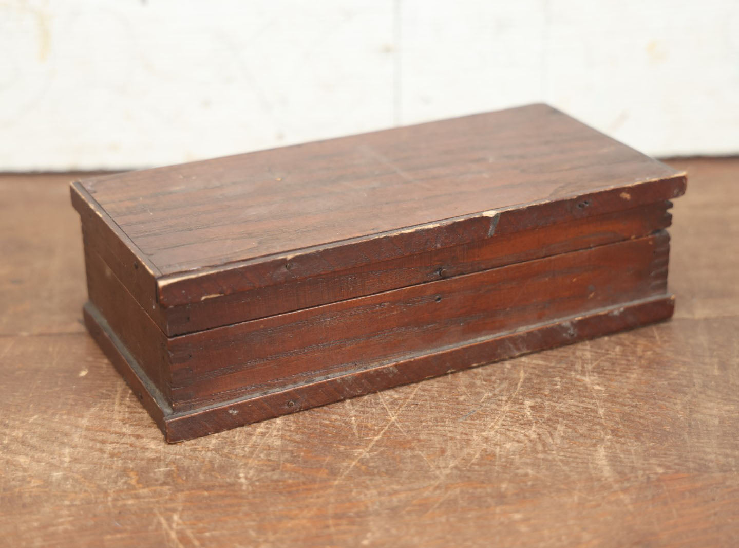 Lot 081 - Antique Wooden Handmade Storage Box, Glove Box