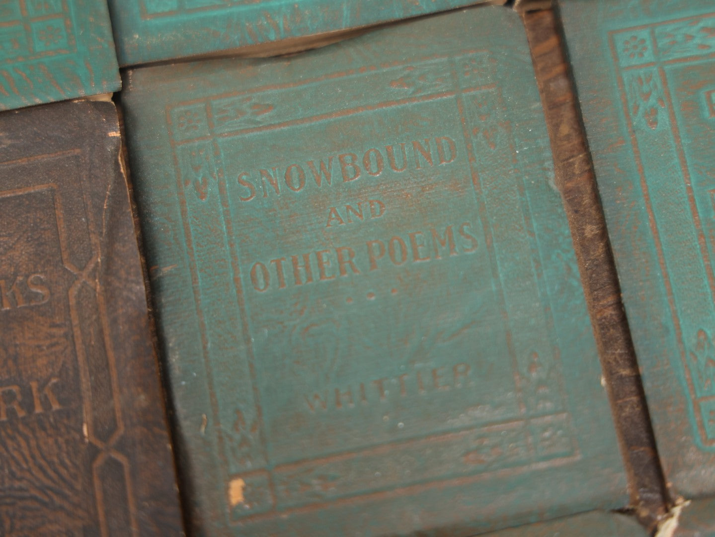 Lot 090 - Grouping Of Twelve Antique Miniature Library Books, Green Group, Including Edgar Allan Poe's "Murders In Rue Morgue,"  "The Sidewalks Of New York," Henrik Ibsen's "Ghosts" And More