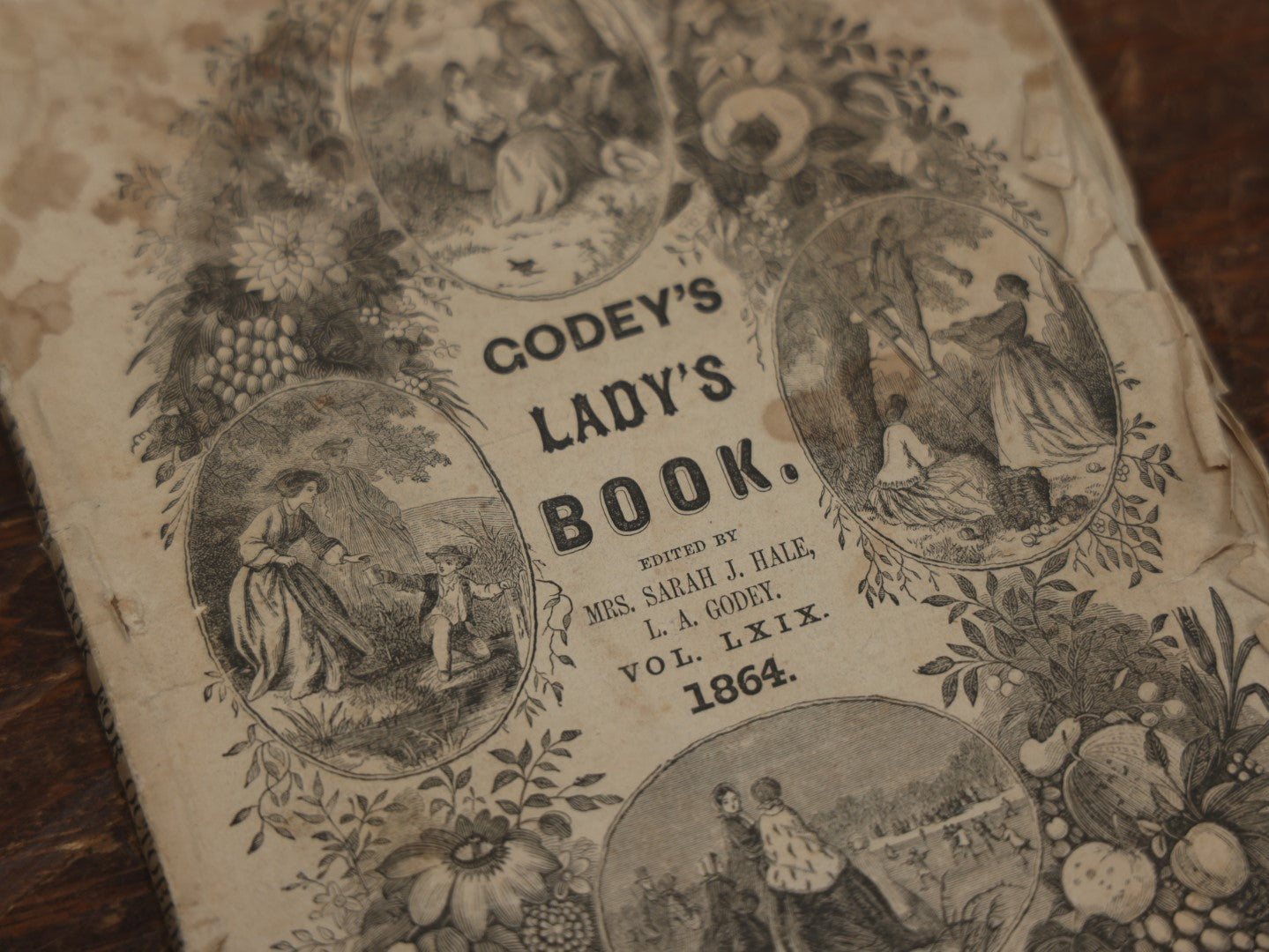 Lot 093 - Antique Godey's Lady Book, 1864, Vol LXIX, Including Hand Colored Victorian Fashion Plate, Note Wear 