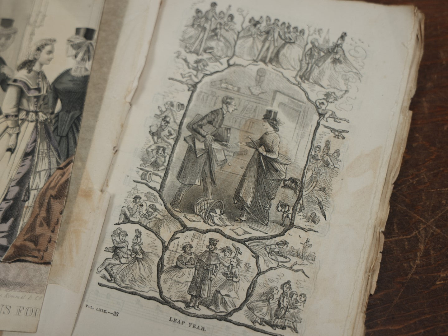 Lot 093 - Antique Godey's Lady Book, 1864, Vol LXIX, Including Hand Colored Victorian Fashion Plate, Note Wear 