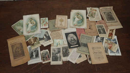 Lot 094 - Grouping Of 25+ Antique French Religious Booklets, Prayer Cards, And Memorial Cards, About Saints And More, Some Hand Colored