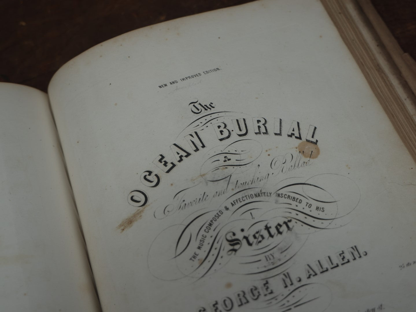 Lot 095 - Extensive Antique Music Book Belonging To Miranda M. Mowry, Including Full Page Plate Illustrations, Songs Relating To Mourning, Sea Burial, And More, Circa 1860