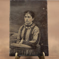 Lot 102 - Antique Tintype Photo Of Woman With Striped Dress, Ruffled Collar, Curl On Forehead
