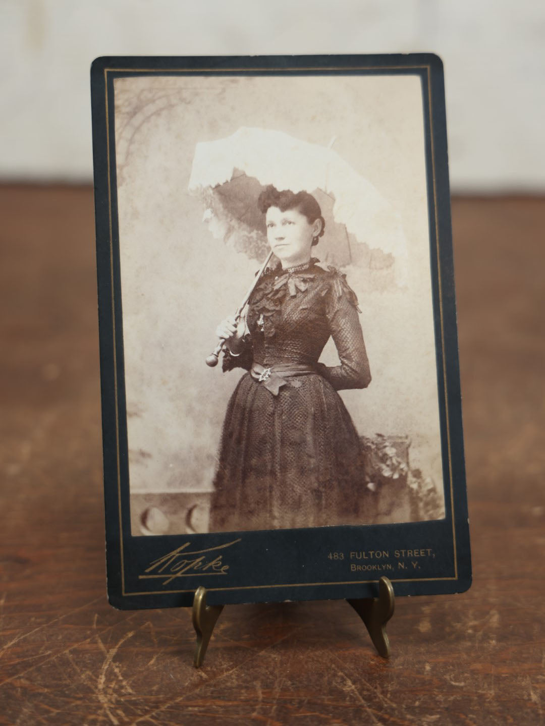 Lot 108 - Antique Cabinet Card Photo Of Extravagantly Dressed Woman With White Parasol