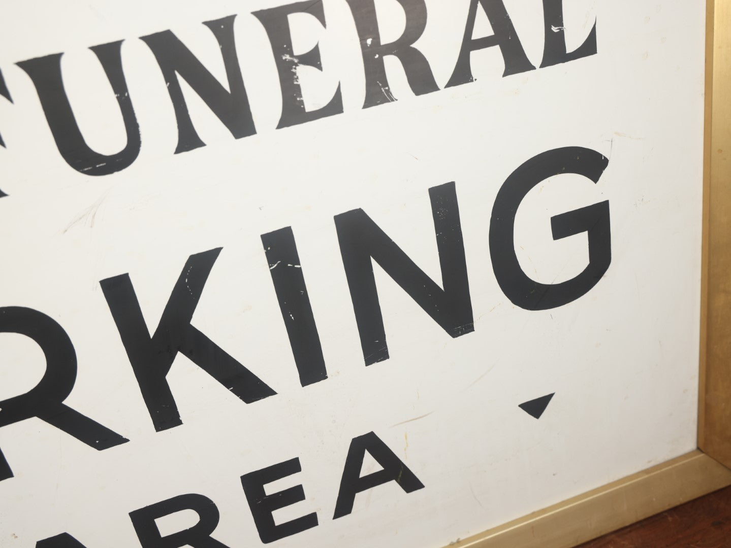 Lot 001 - Vintage Hand Painted Funeral Home Parking Area Sign, Bosk Funeral Home, Fitchburg, Massachusetts, Double Sided Tin & Wood, 35" x 22-1/4"