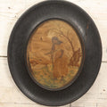 Lot 007 - Antique Sailor's Widow Mourning Embroidery In Frame, Circa 1840, Woman Crying With Anchor On Shore
