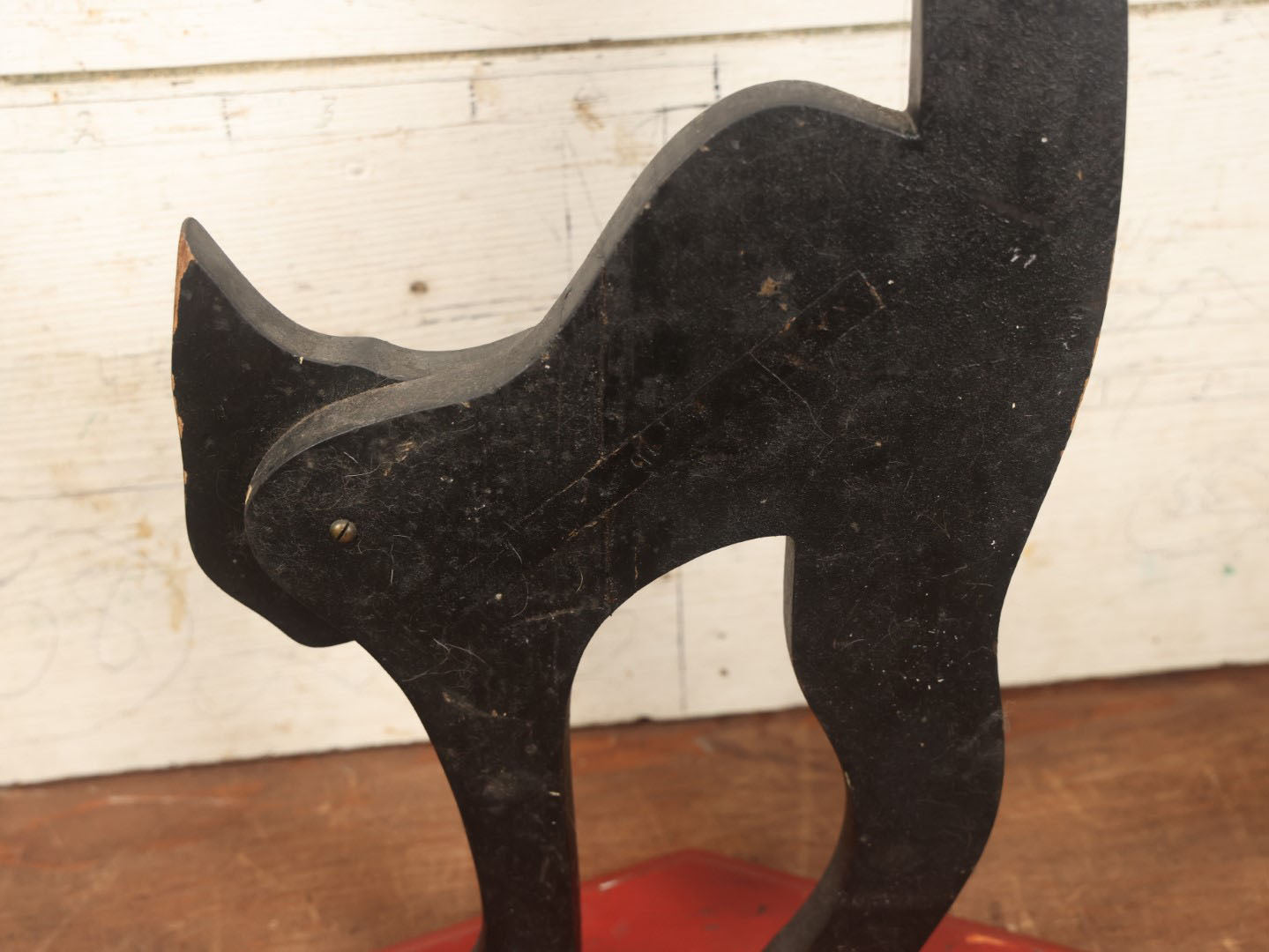 Lot 013 - Antique Folk Art Black Cat Smoking Stand Silent Butler, Hand Cut Hand Painted, Grinning, Halloween Decor