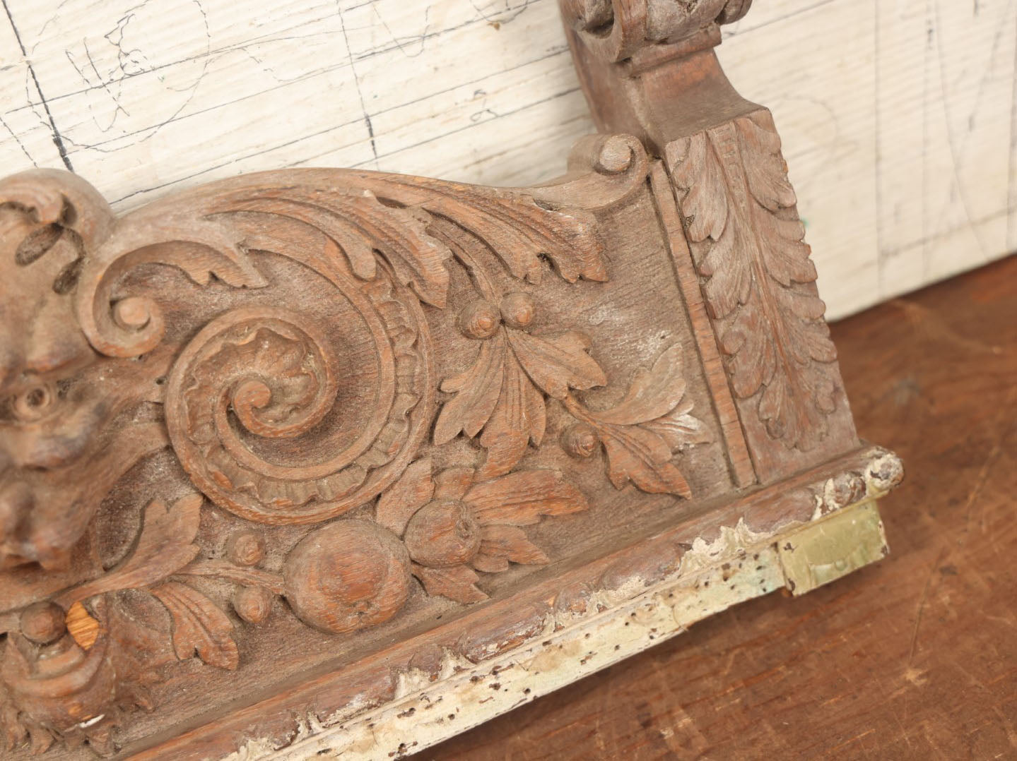 Lot 014 - Antique Hand Carved Wooden Furniture Fragment Salvage Of Green Man, Grinning Demon, Bacchus, Chair Topper