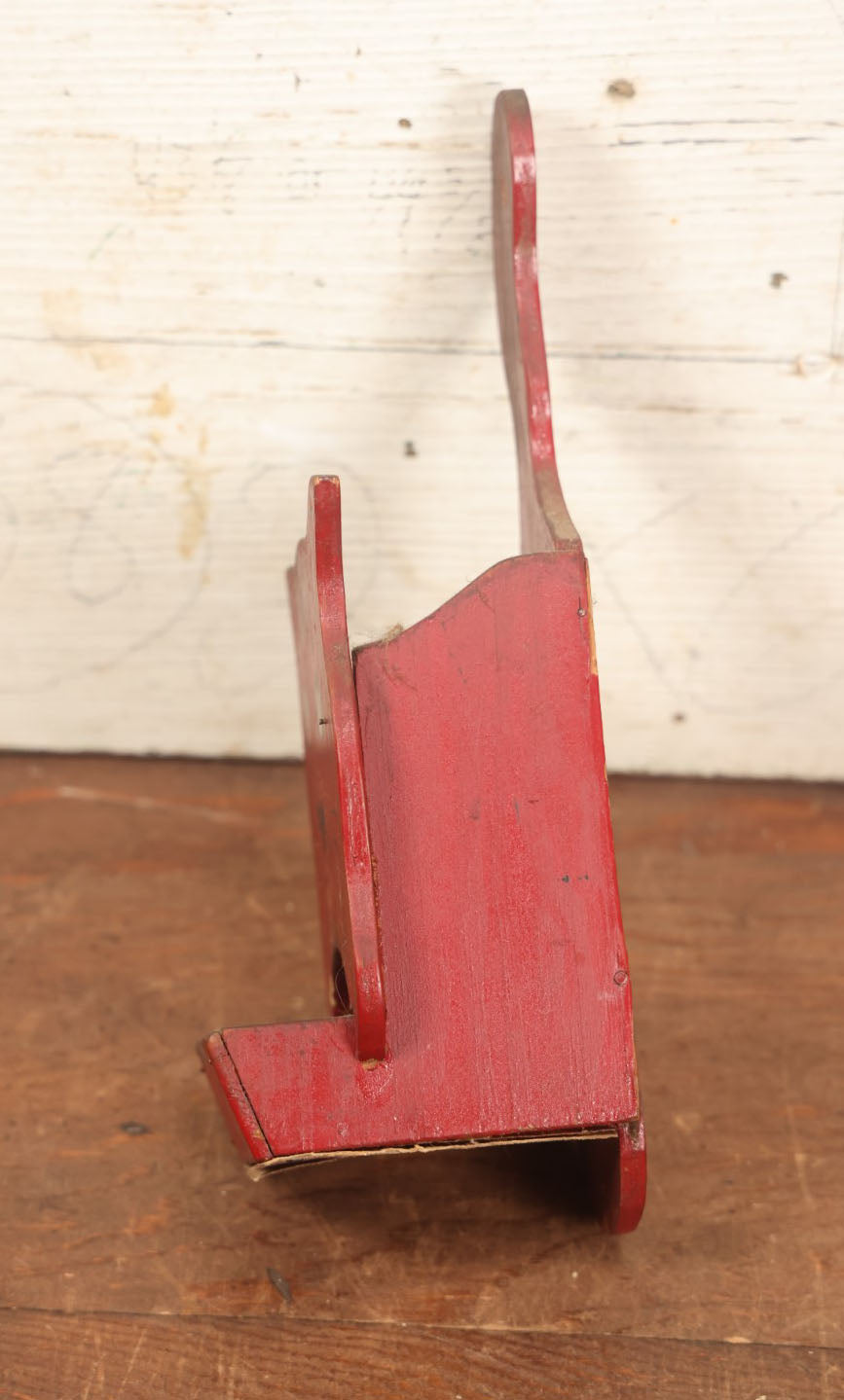 Lot 015 - Antique Folk Art Cat Match Box Holder And Strike, Hand Painted In Red, Hand Cut Wood