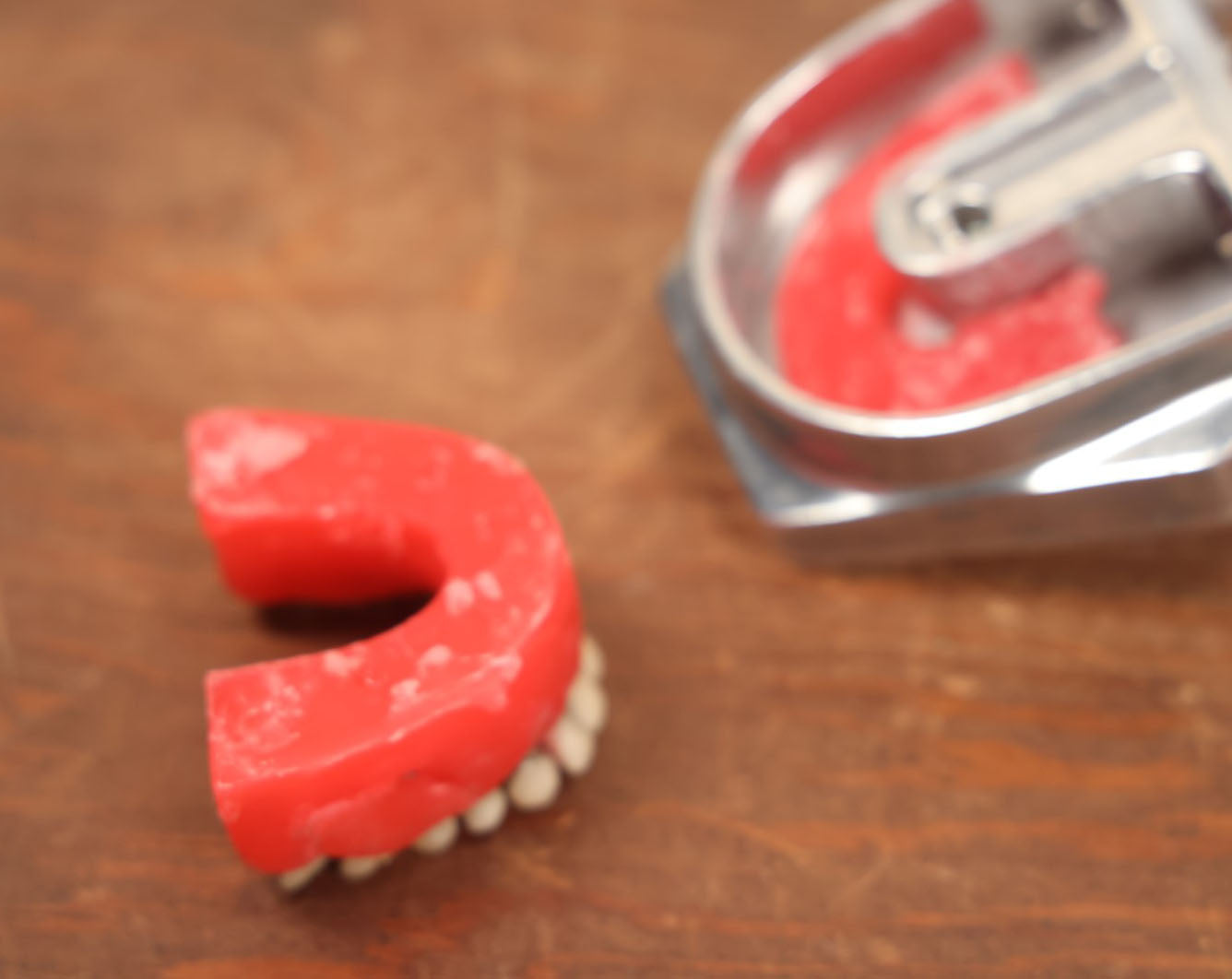 Lot 017 - Vintage Dental Mold Model, Wax And Plastic With Metal Frame, Metal Caps On Teeth