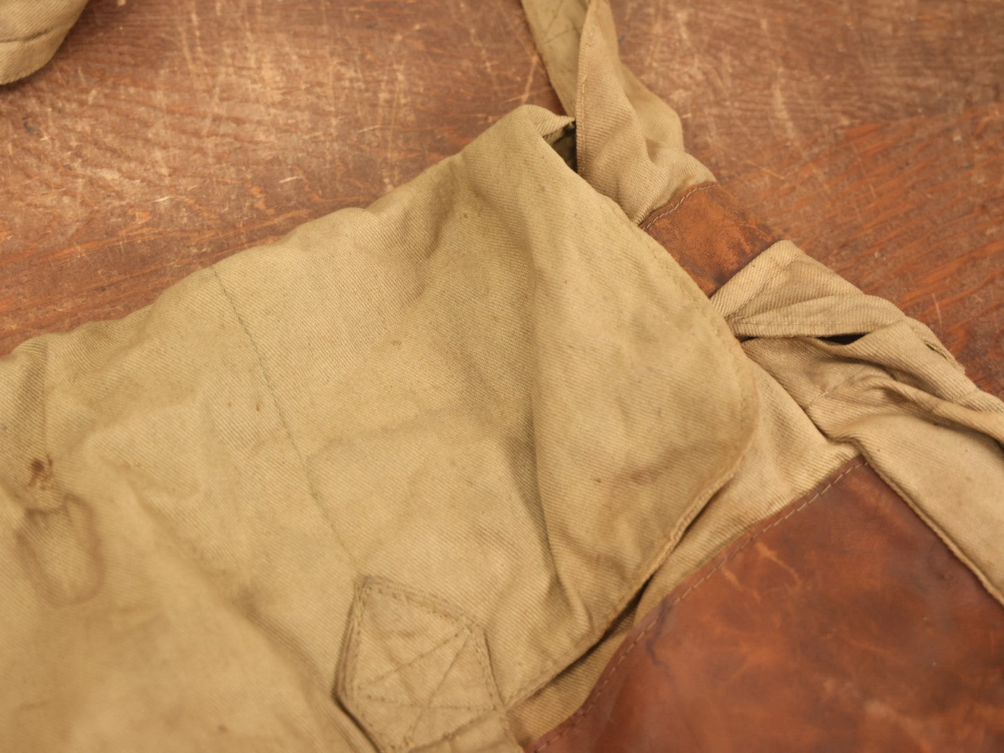 Lot 019 - Antique Canvas And Leather Shoulder Bag, World War 1 Era, Signed With Name, Overall Good Condition, No Holes