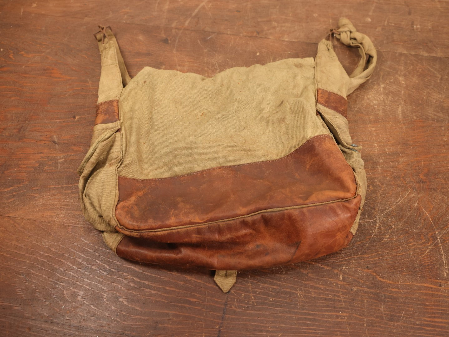 Lot 019 - Antique Canvas And Leather Shoulder Bag, World War 1 Era, Signed With Name, Overall Good Condition, No Holes