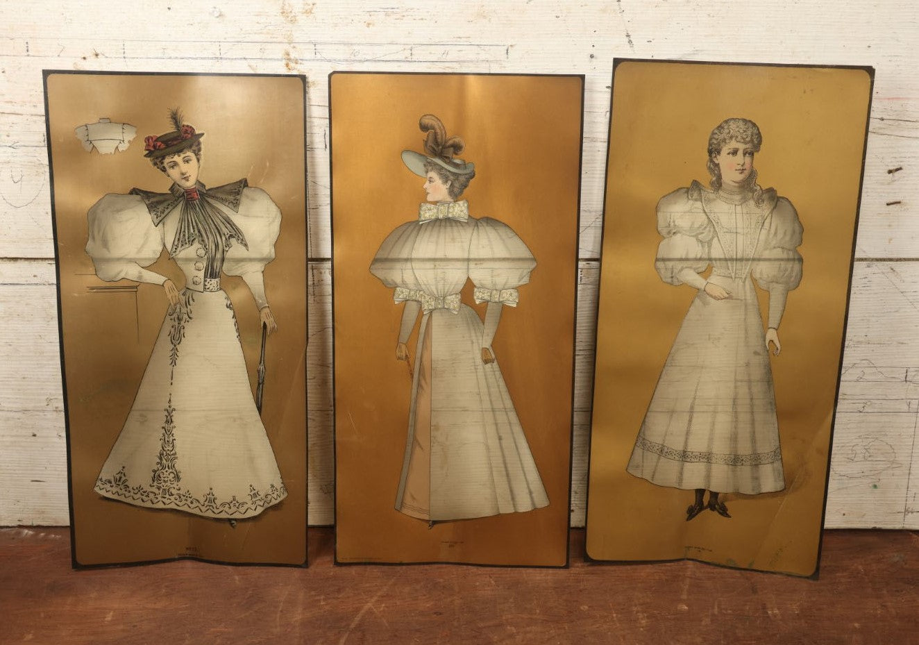 Lot 020 - Antique Celluloid Dressmaker's Transparencies, Fashion Overlays, Victorian Women, Used To Test Different Fabric Patterns, Grouping Of Three