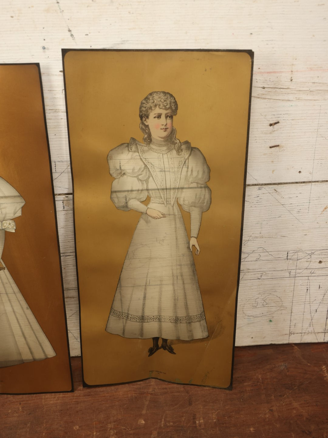 Lot 020 - Antique Celluloid Dressmaker's Transparencies, Fashion Overlays, Victorian Women, Used To Test Different Fabric Patterns, Grouping Of Three