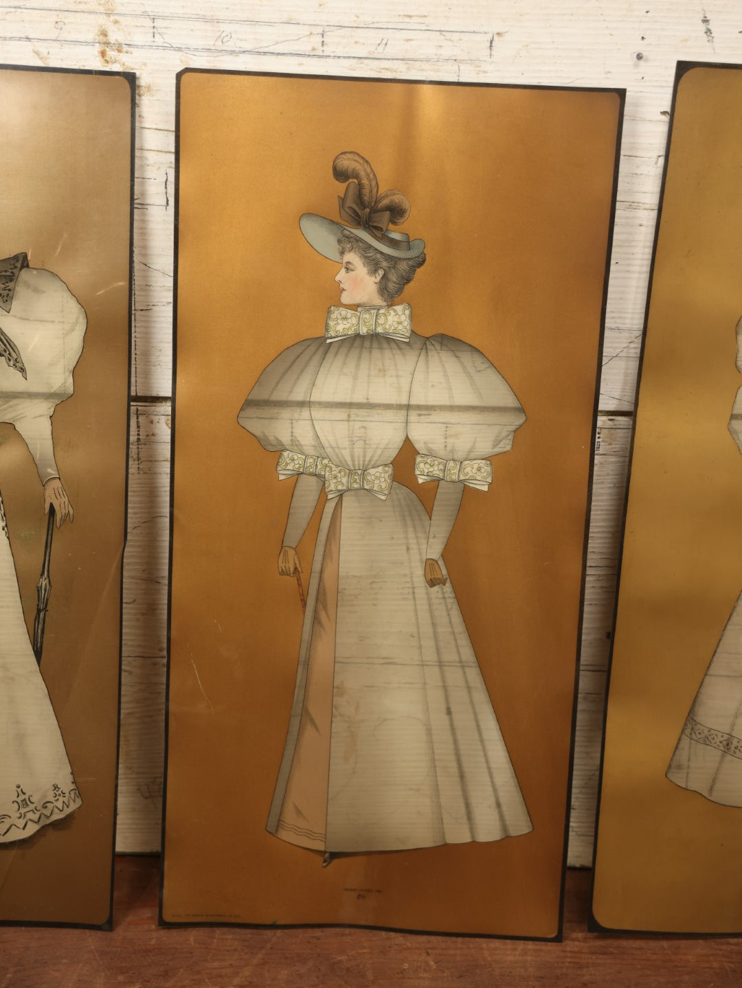 Lot 020 - Antique Celluloid Dressmaker's Transparencies, Fashion Overlays, Victorian Women, Used To Test Different Fabric Patterns, Grouping Of Three