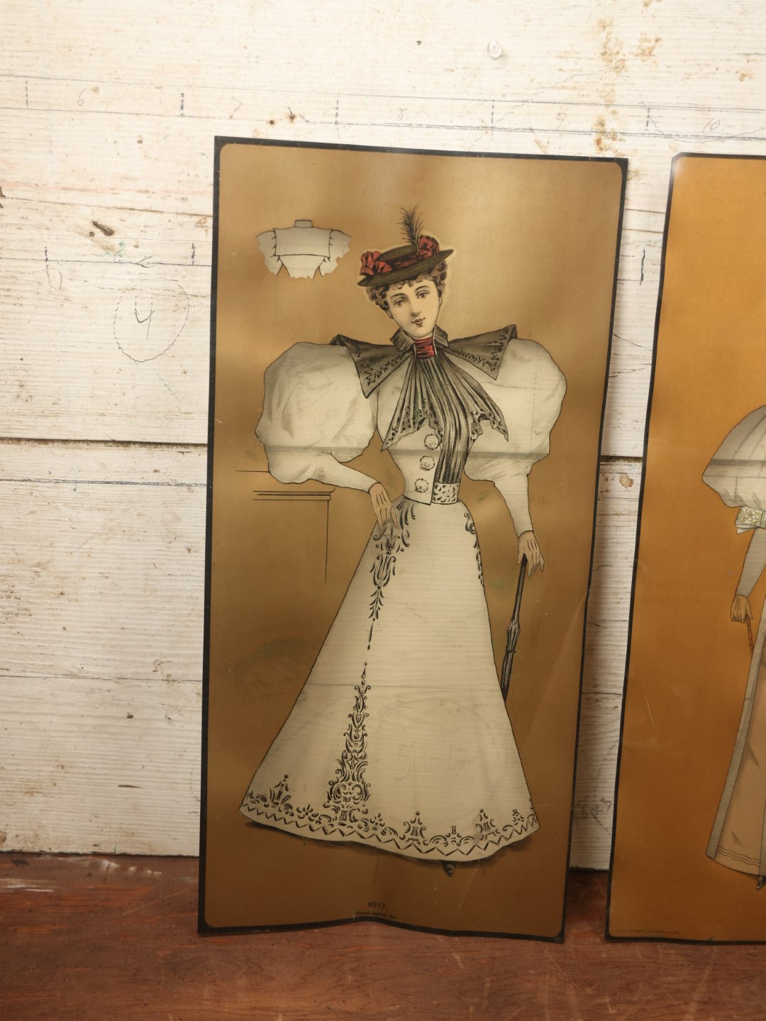 Lot 020 - Antique Celluloid Dressmaker's Transparencies, Fashion Overlays, Victorian Women, Used To Test Different Fabric Patterns, Grouping Of Three