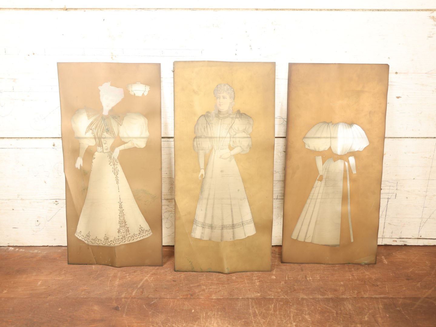 Lot 020 - Antique Celluloid Dressmaker's Transparencies, Fashion Overlays, Victorian Women, Used To Test Different Fabric Patterns, Grouping Of Three