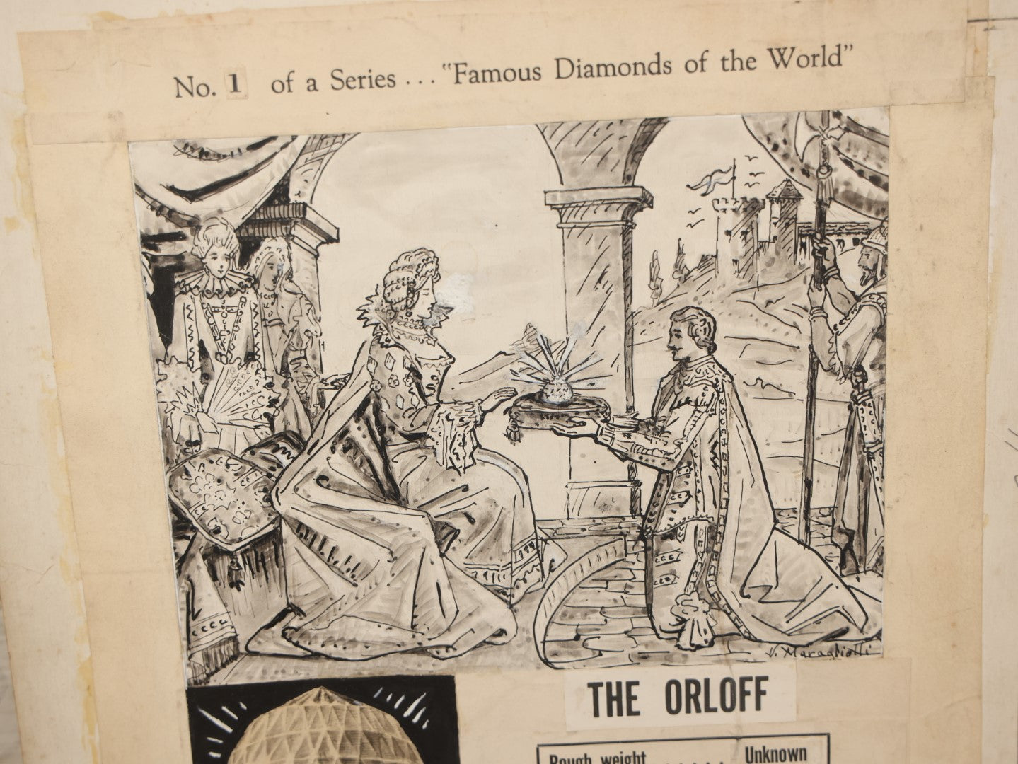 Lot 021 - Vintage Hand Painted Maquettes By Vincent Maragliotti (1888-1978), Complete Ten Piece Series, "Famous Diamonds Of The World," For Famous Syndicate Inc., N.Y., 1956 