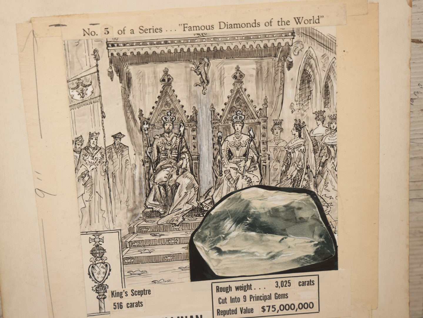 Lot 021 - Vintage Hand Painted Maquettes By Vincent Maragliotti (1888-1978), Complete Ten Piece Series, "Famous Diamonds Of The World," For Famous Syndicate Inc., N.Y., 1956 