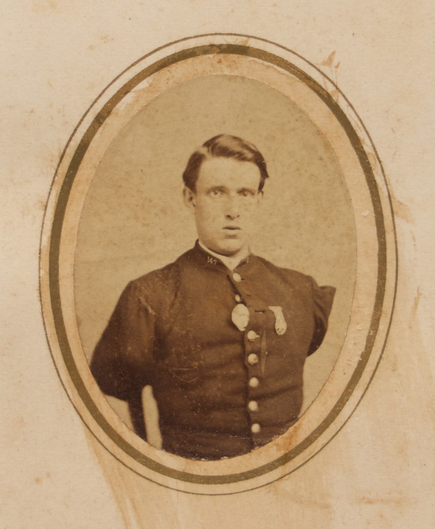 Lot 022 - Antique C.D.V. Photograph Of Civil War Double Amputee Sergeant Alfred Stratton, Company G, 147th New York