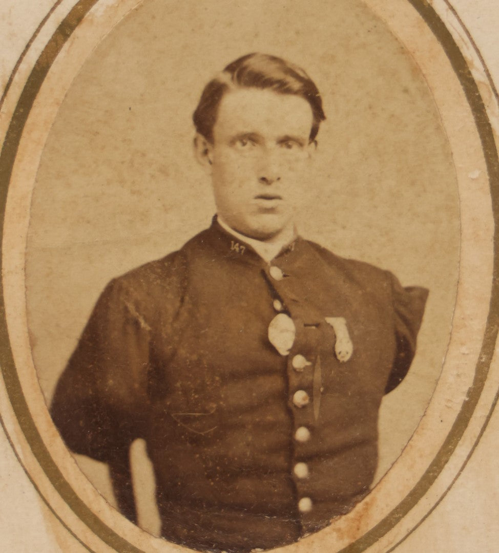 Lot 022 - Antique C.D.V. Photograph Of Civil War Double Amputee Sergeant Alfred Stratton, Company G, 147th New York