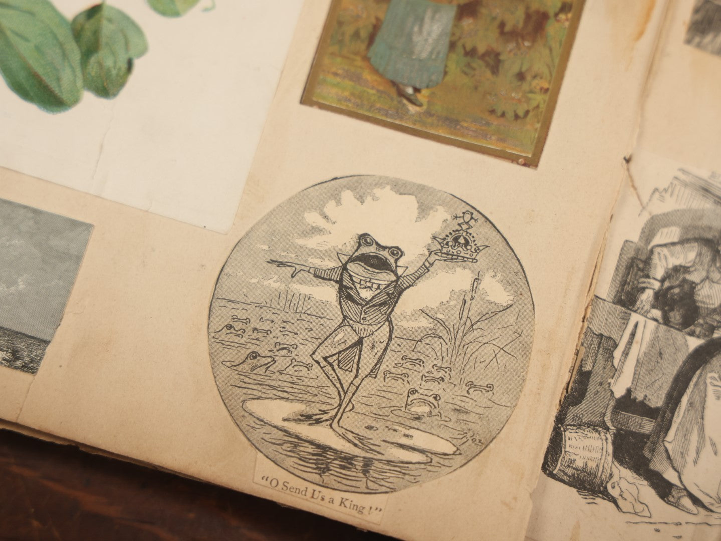 Lot 029 - Victorian Variegated Scrapbook Loaded With Unusual Clippings And Engravings, Cartoons, Trade Cards, Die Cuts, And Lithos