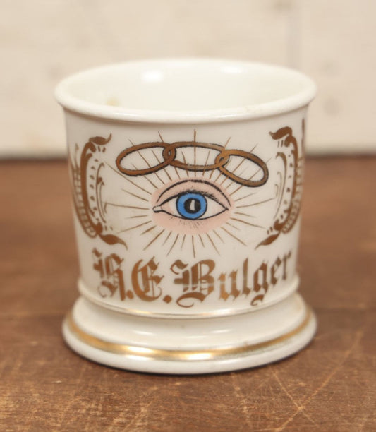 Lot 038 - Antique Hand Painted Odd Fellows I.O.O.F. Occupational Shaving Mug With All Seeing Eye, Three Links, F.L.T., T&V Limoges, France