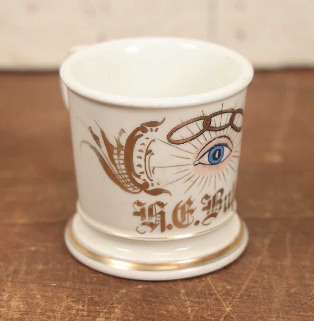 Lot 038 - Antique Hand Painted Odd Fellows I.O.O.F. Occupational Shaving Mug With All Seeing Eye, Three Links, F.L.T., T&V Limoges, France