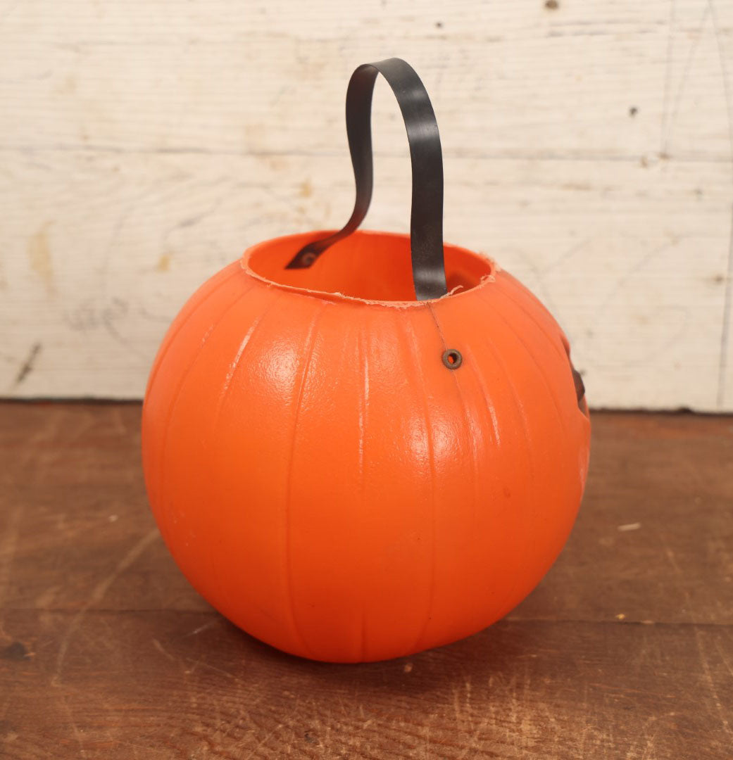 Lot 042 - Vintage Halloween Pumpkin Jack-O-Lantern J.O.L. Blow Mold Candy Bucket With Handle - Darker Black Face