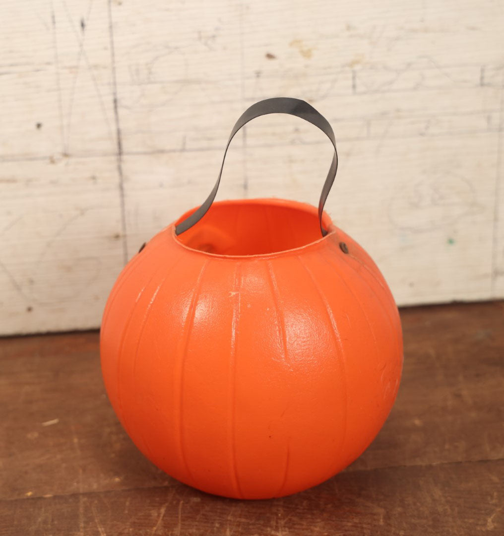 Lot 043 - Vintage Halloween Pumpkin Jack-O-Lantern J.O.L. Blow Mold Candy Bucket With Handle - Lighter Black Face