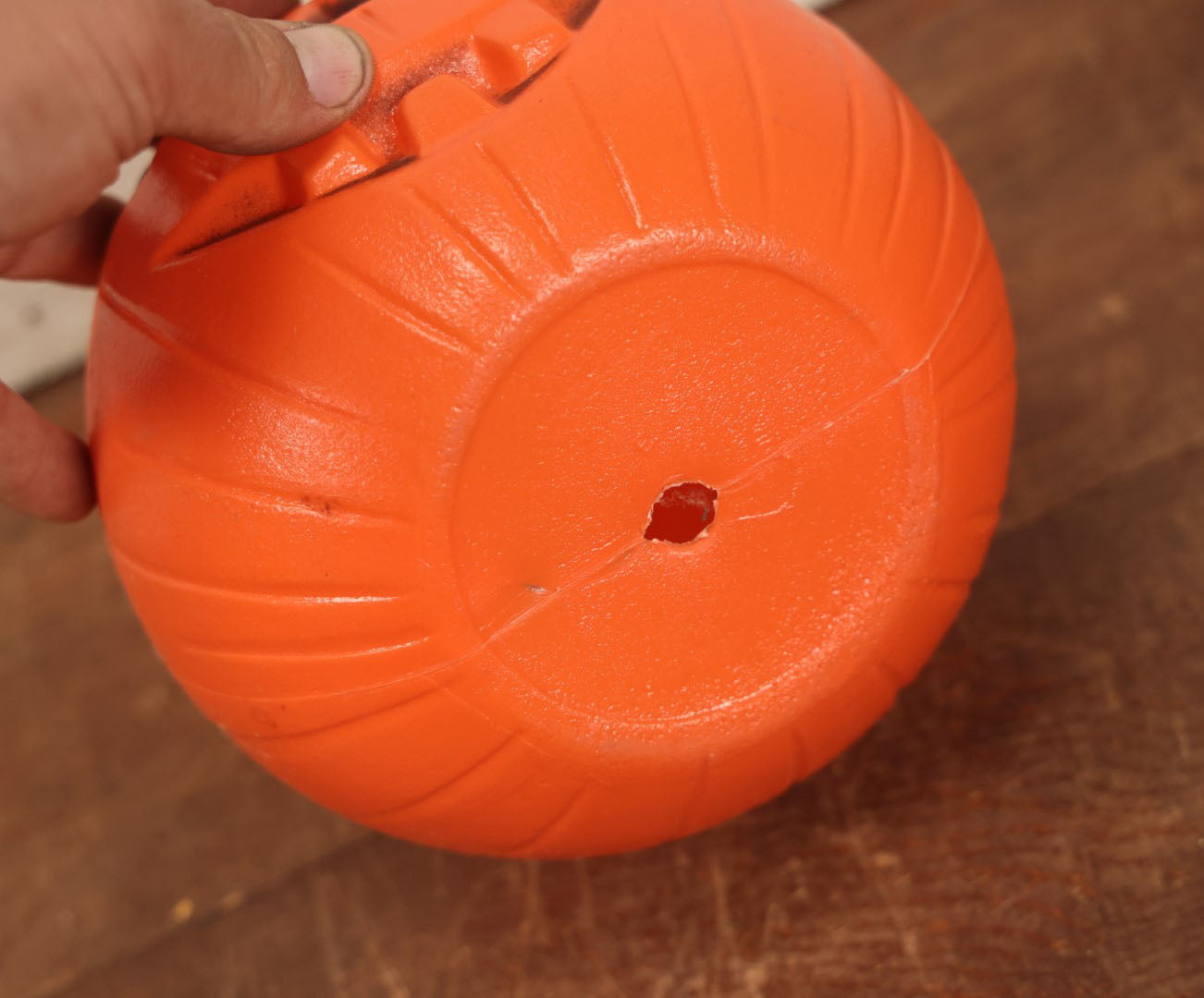 Lot 043 - Vintage Halloween Pumpkin Jack-O-Lantern J.O.L. Blow Mold Candy Bucket With Handle - Lighter Black Face