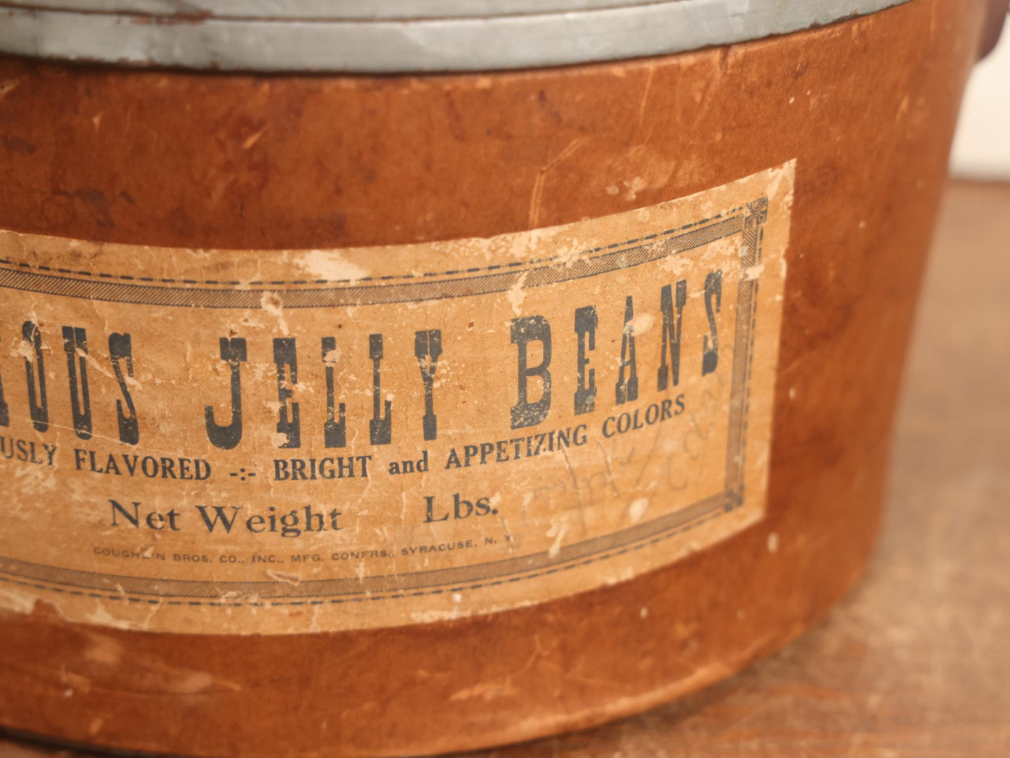 Lot 044 - Antique Famous Jelly Beans Bucket Store Container With Original Paper Label, By Coughlin Bros. Co., Inc., Confectioners, Syracuse, N.Y.