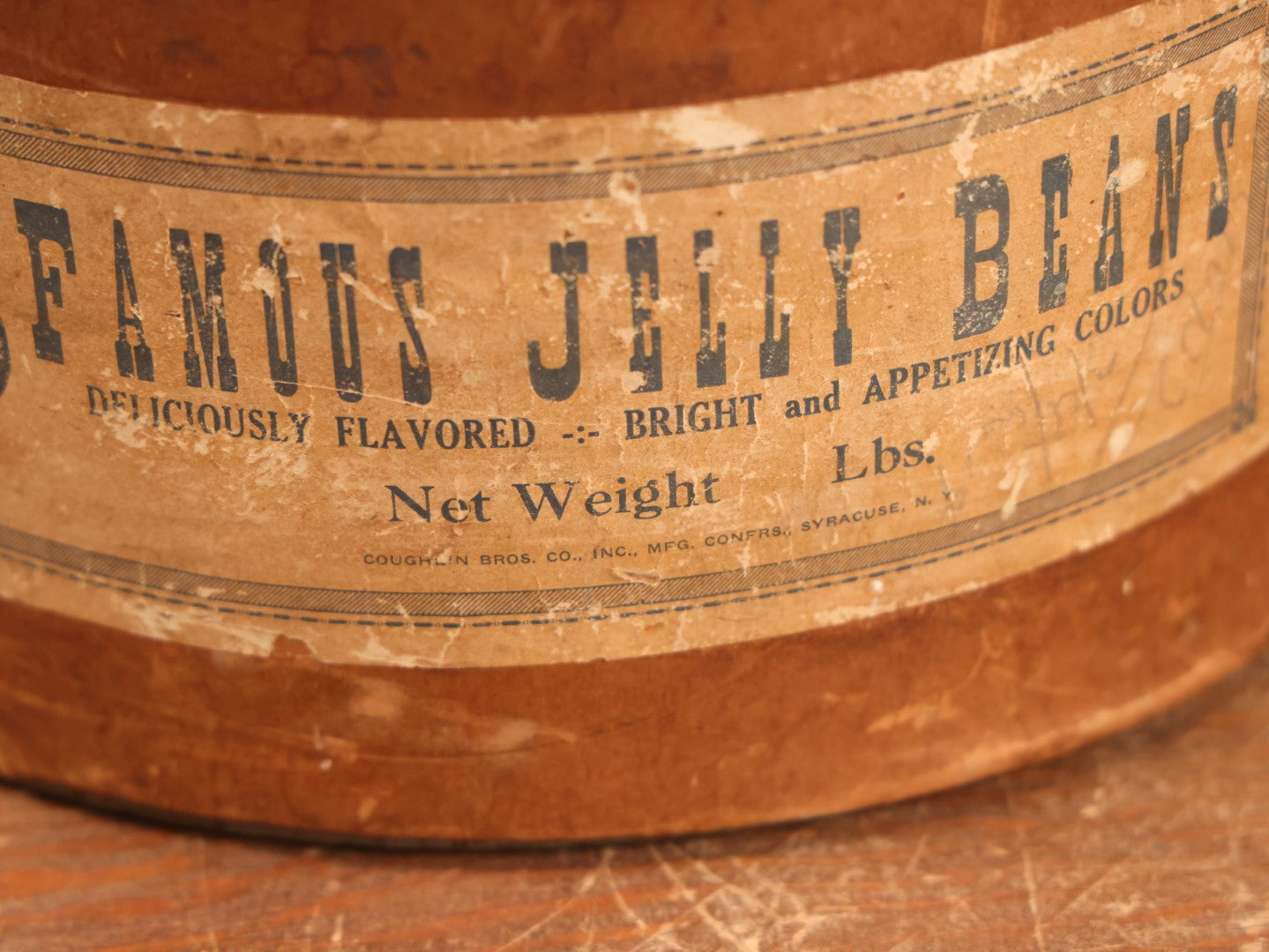 Lot 044 - Antique Famous Jelly Beans Bucket Store Container With Original Paper Label, By Coughlin Bros. Co., Inc., Confectioners, Syracuse, N.Y.