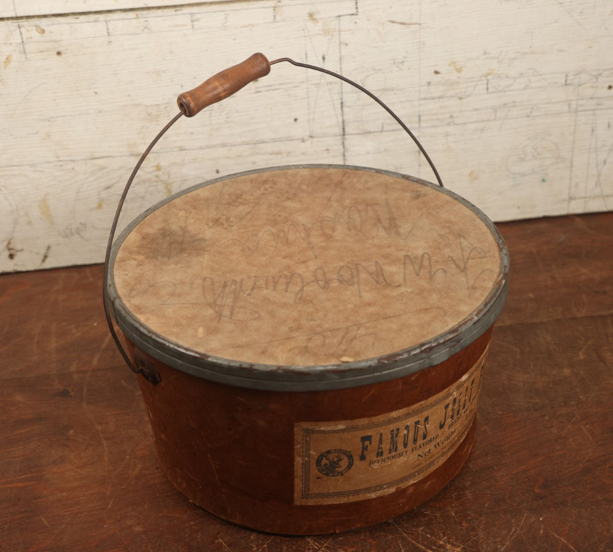 Lot 044 - Antique Famous Jelly Beans Bucket Store Container With Original Paper Label, By Coughlin Bros. Co., Inc., Confectioners, Syracuse, N.Y.