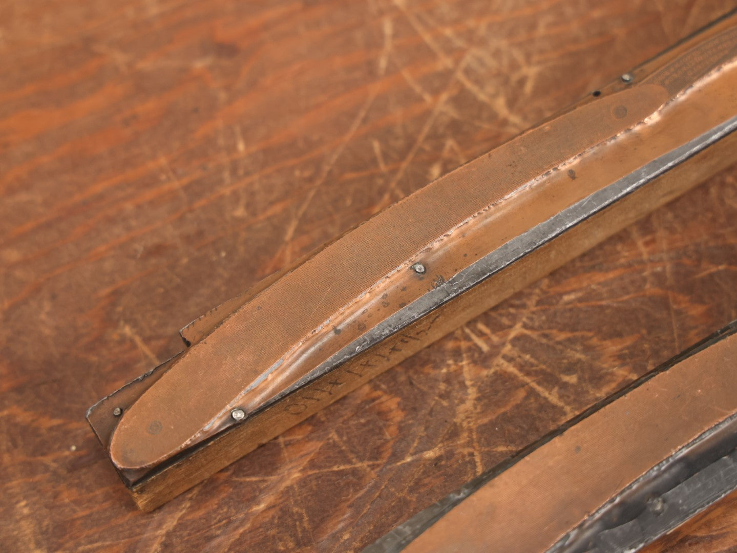 Lot 045 - Pair Of Antique Straight Razor Barbershop Advertising Printing Blocks, George Wostenholm & Sons, Sheffield