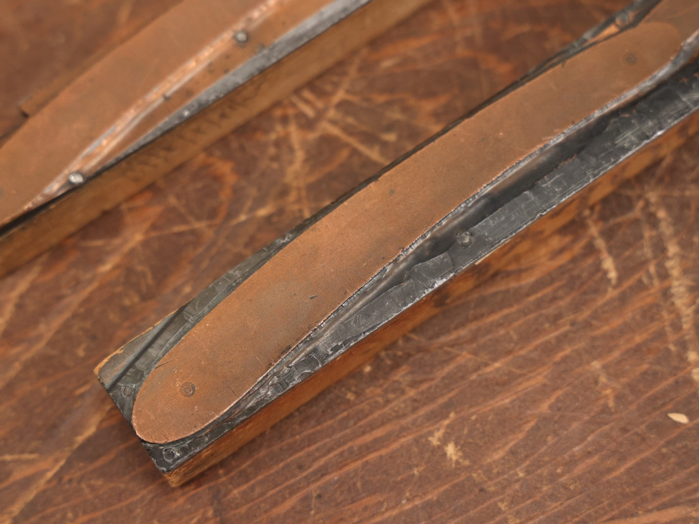 Lot 045 - Pair Of Antique Straight Razor Barbershop Advertising Printing Blocks, George Wostenholm & Sons, Sheffield