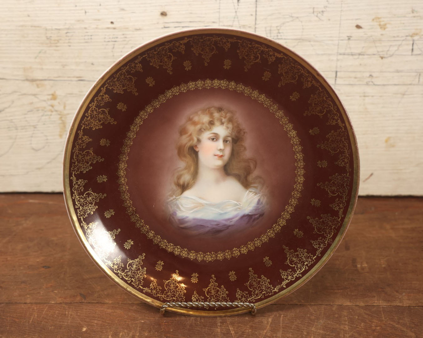 Lot 049 - Antique Hand Painted Beautiful Woman Portrait Porcelain Plate, By Royal Vienna, Marked Gracioga