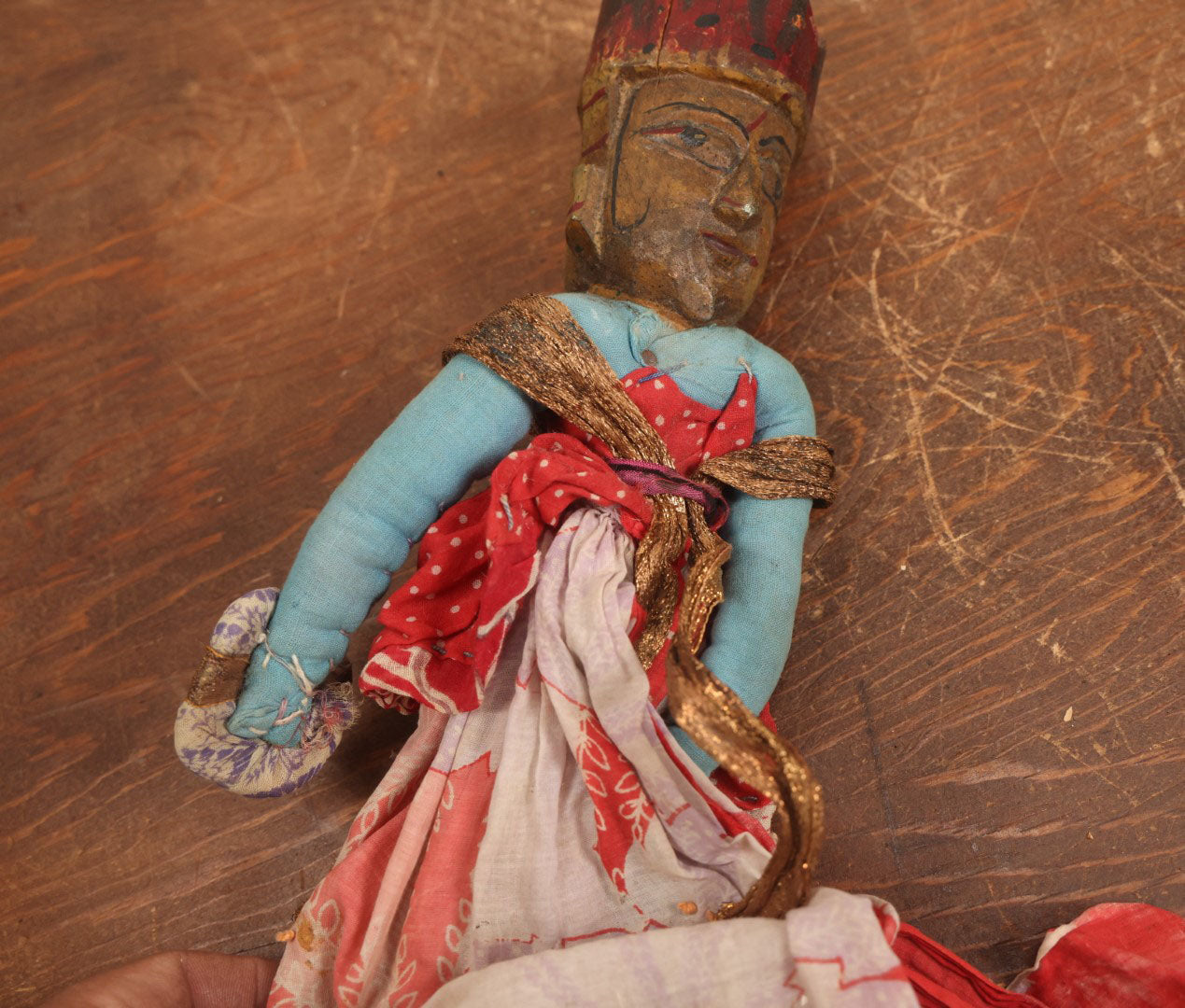 Lot 051 - Vintage Hand Carved Double-Face Eastern Puppet, Possibly Indian, Burmese, Note No Legs