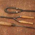Lot 062 - Grouping Of Three Antique Metal Hair Curling Iron Tools, Wood Handles