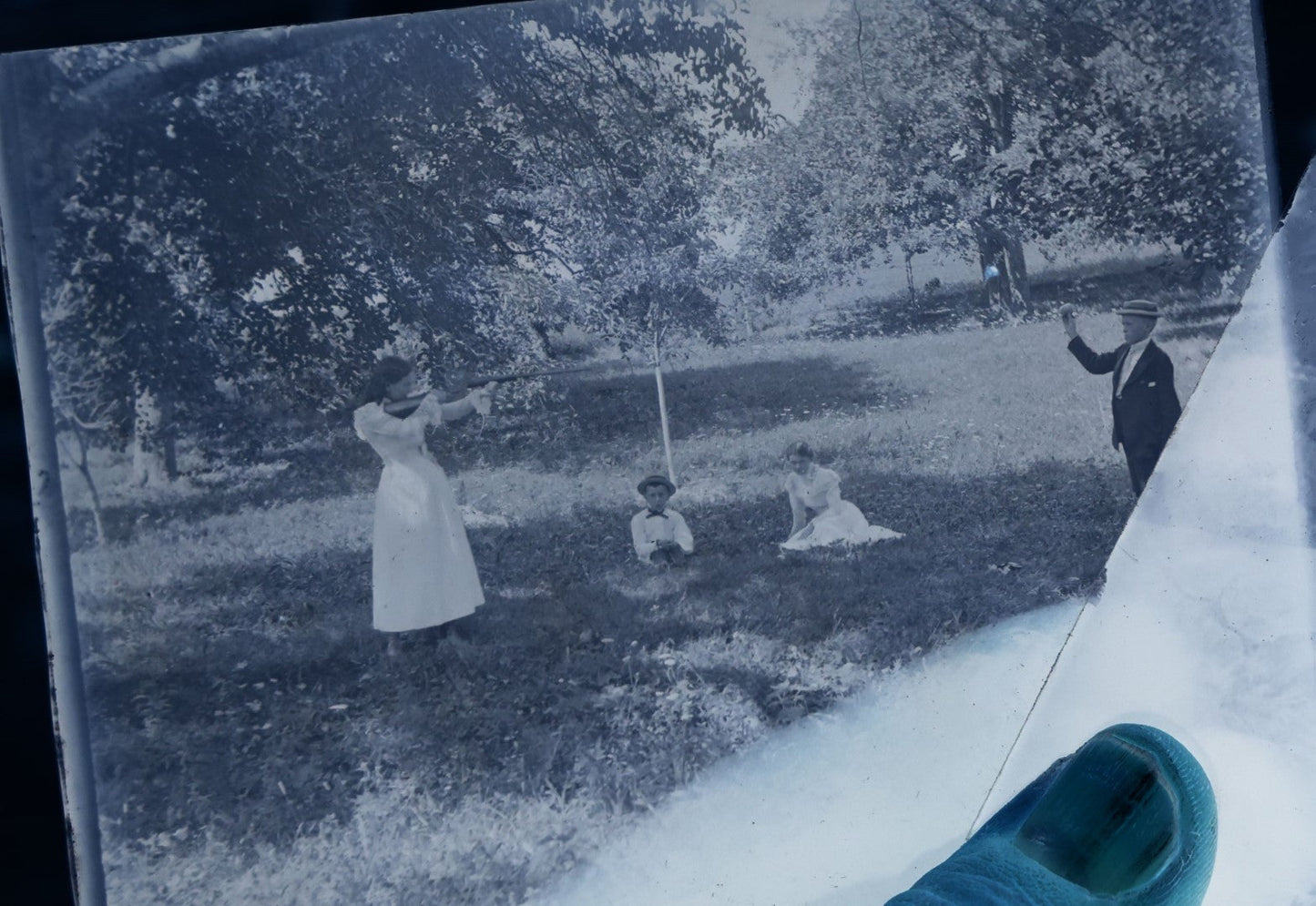 Lot 068 - Antique Glass Photo Negatives, Pair, Girl Shooting Rifle And Girl Holding Kittens, Likely From Or Around Mendon, Massachusetts, New England, Circa 1900