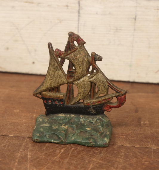 Lot 070 - Antique Cold Painted Ship Bookend Single, Marked 86